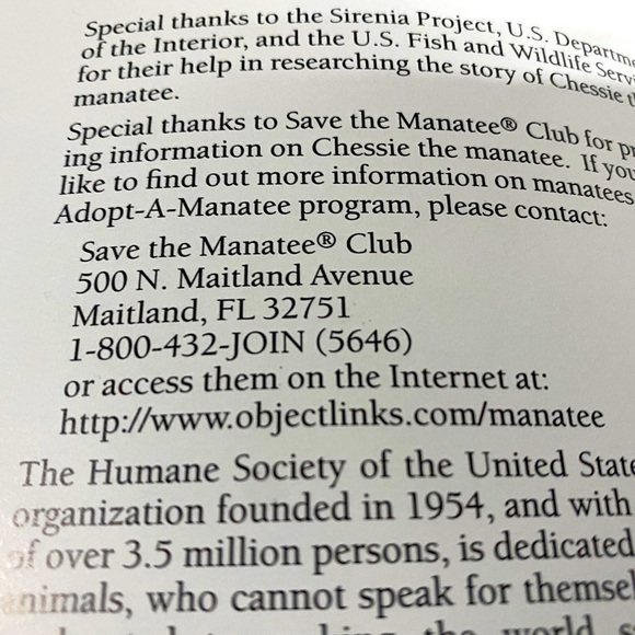 HUMANE SOCIETY MANATEE HARDCOVER BOOK CHESSIE, THE TRAVELIN’ MAN, A TRUE… - Picture 11 of 15